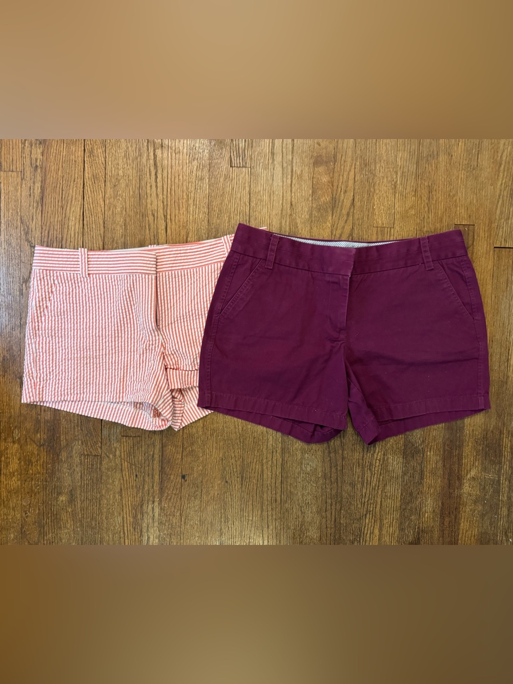 Set of 2 J. Crew Shorts - Burgundy & Dark Pink Seersucker Striped